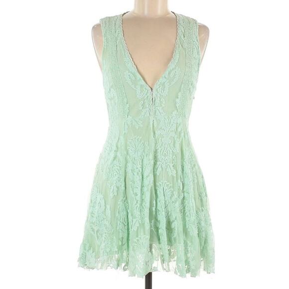 Free People Mint Reign Over Me Damask Brocade Size 6 Dress - Picture 2 of 6